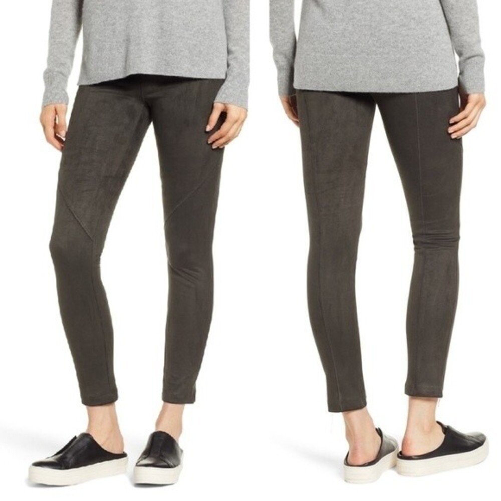 DAVID LERNER Bergen Seamed Faux Suede High Rise Leggings In Hunter 2